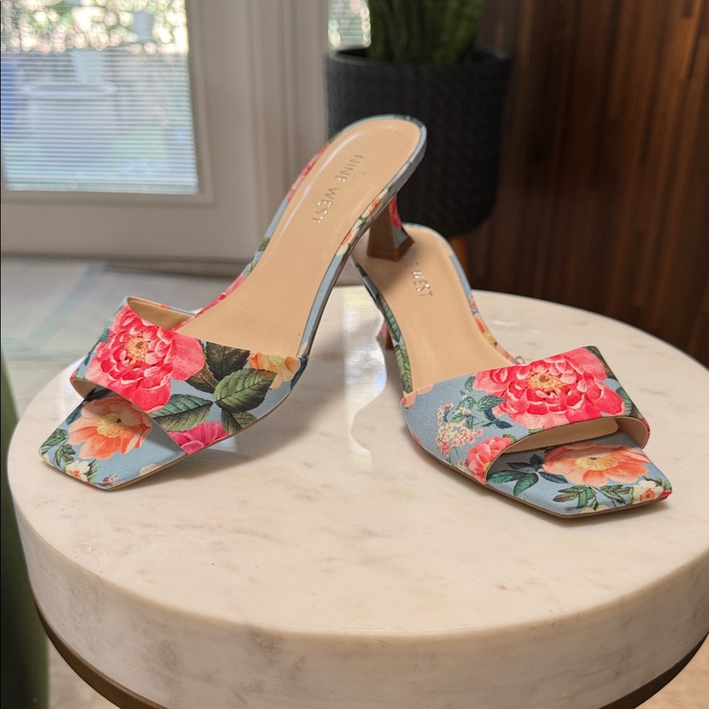Nine West Blue and Pink Floral Heels